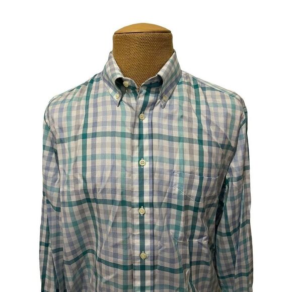 GITMAN BROS Men's Dress Shirt‎ White Gray Teal Plaid Cotton Size XL Made in USA - Picture 3 of 7